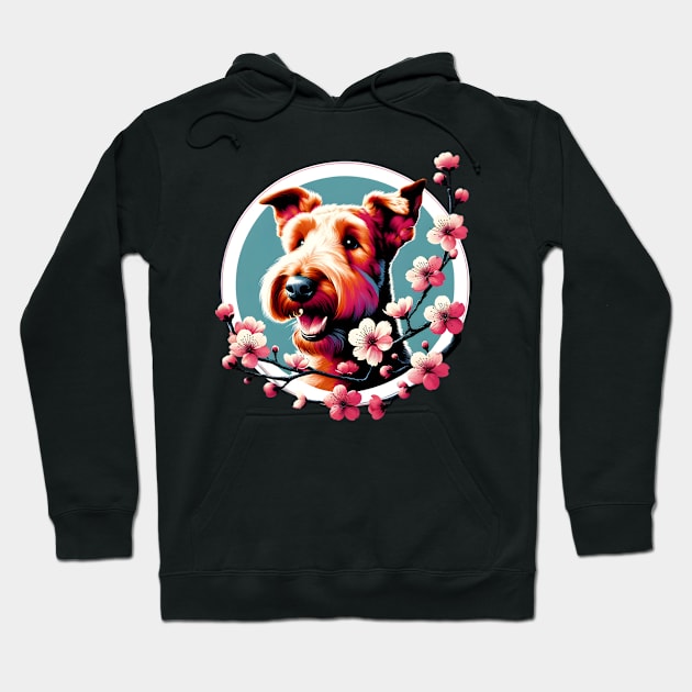 Joyful Irish Terrier Amidst Spring Cherry Blossoms Hoodie by ArtRUs